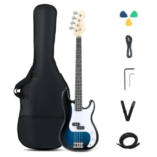 45.5 Inch Electric Bass Guitar with Double Pickups and Gig Bag for Beginners-Blue W2B