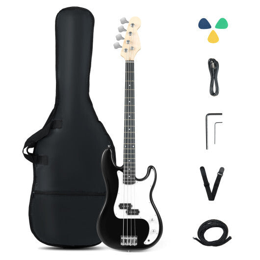 45.5 Inch Electric Bass Guitar with Double Pickups and Gig Bag for Beginners-Blue W2B