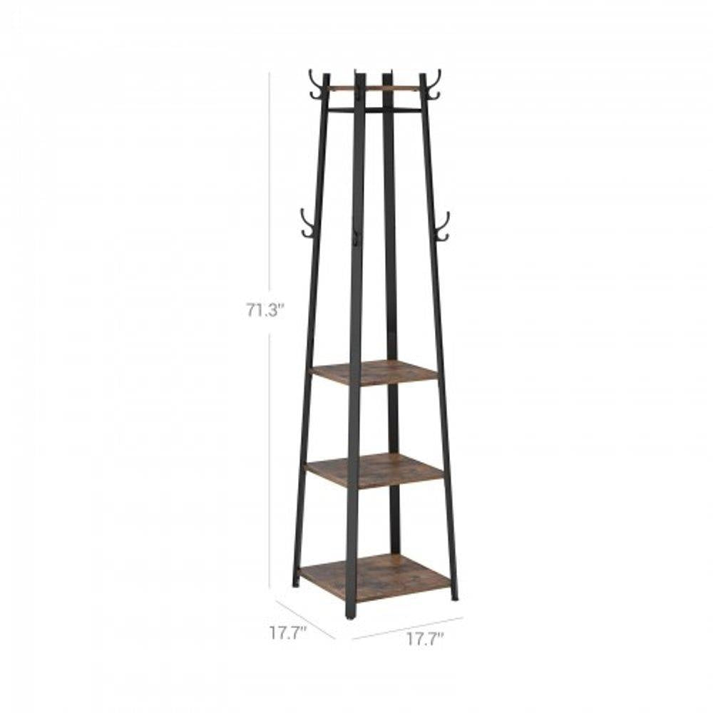 Modern Industrial Metal Frame Wood Shelf Coat Rack with 3-Shelves FastFurnishings