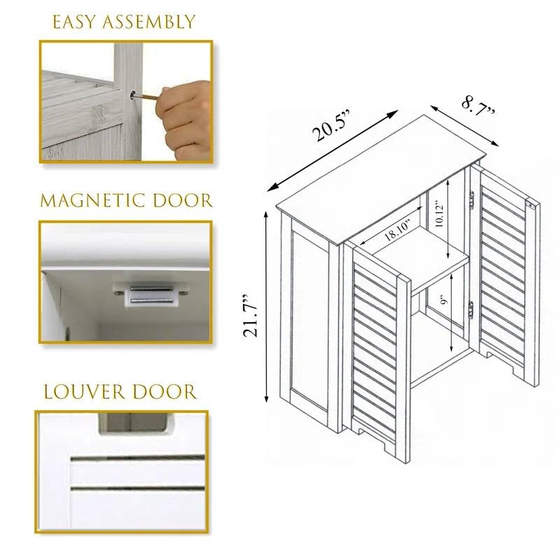 Wall-Mount Bathroom Storage Cabinet with Louver Doors in White Wood Finish FastFurnishings