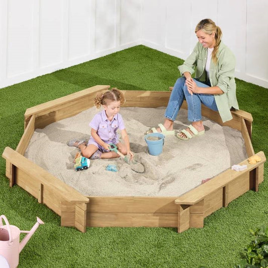Outdoor Kid's Octagonal Sandbox in Natural Wood Finish FastFurnishings