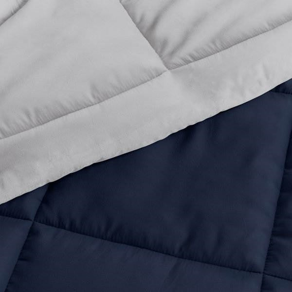 Full/Queen 3-Piece Microfiber Reversible Comforter Set in Navy Blue and Grey W2B