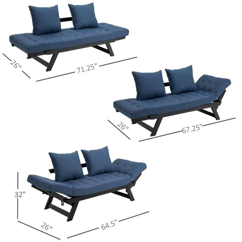 Navy/Black 3 In 1 Convertible Sofa Chaise Lounger Bed with 2 Large Pillows-3
