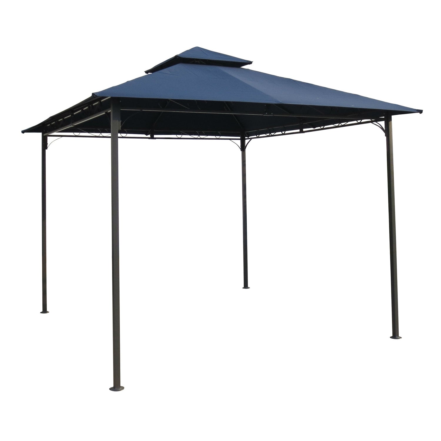 10Ft x 10Ft Outdoor Garden Gazebo with Iron Frame and Navy Blue Canopy FastFurnishings