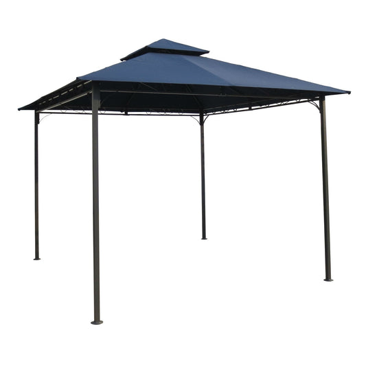 10Ft x 10Ft Outdoor Garden Gazebo with Iron Frame and Navy Blue Canopy FastFurnishings