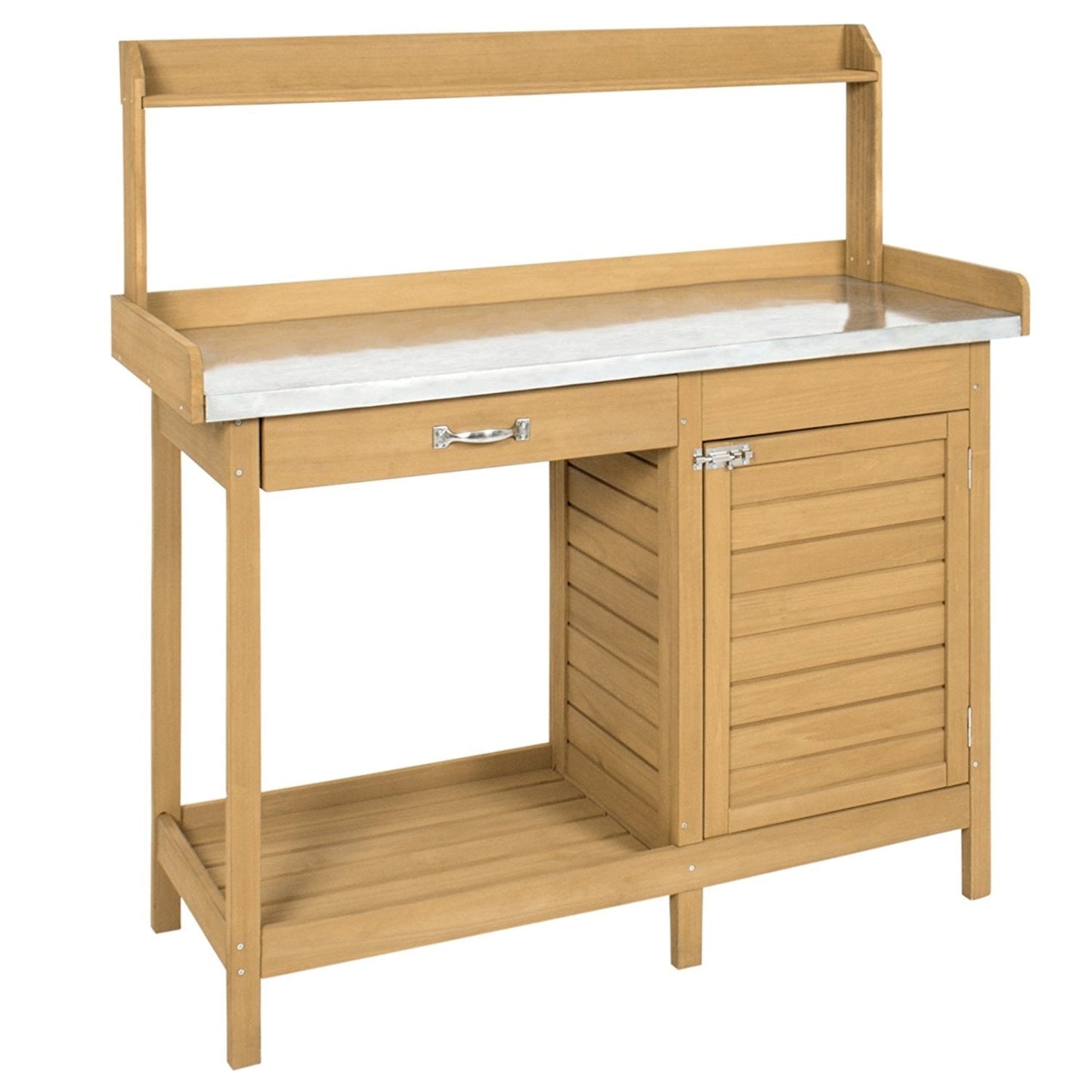 Natural Fir Wood Potting Bench Garden Work Table with Metal Top FastFurnishings