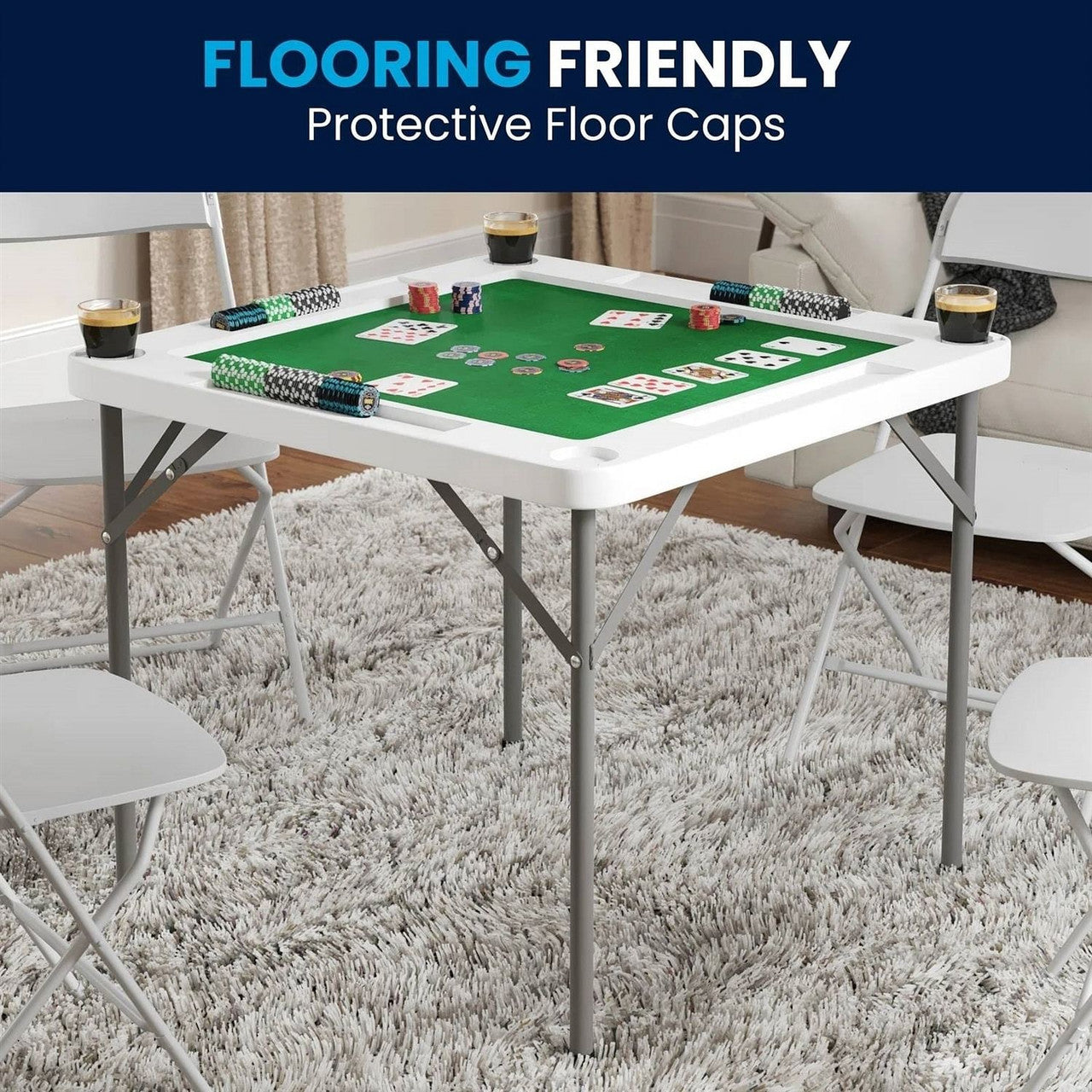 4-Player Square Folding Card Game Poker Table w/ Green Felt Top and Cup Holders Unbranded