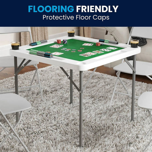 4-Player Square Folding Card Game Poker Table w/ Green Felt Top and Cup Holders Unbranded