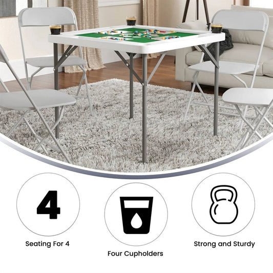 4-Player Square Folding Card Game Poker Table w/ Green Felt Top and Cup Holders Unbranded