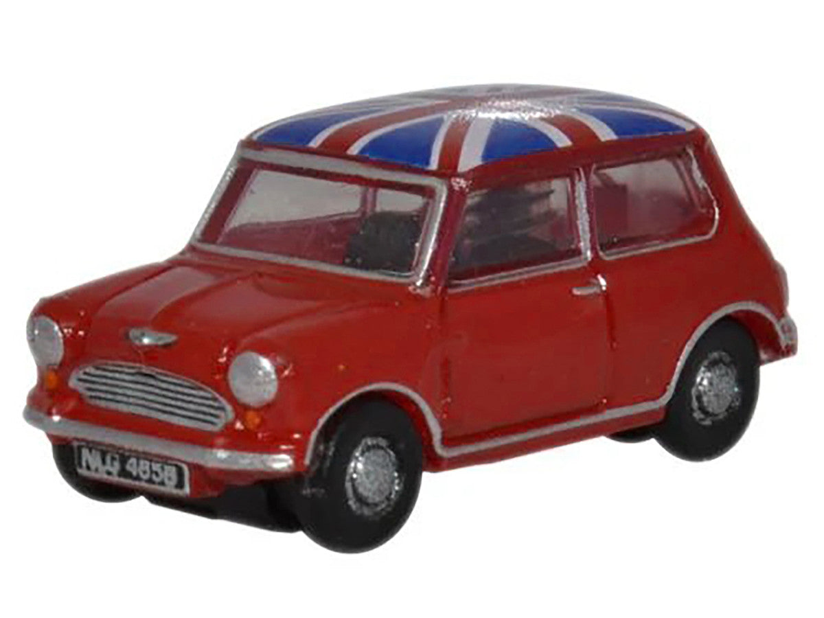 Austin Mini RHD (Right Hand Drive) Tartan Red with Union Jack Top 1/148 (N) Scale Diecast Model Car by Oxford Diecast Oxford Diecast