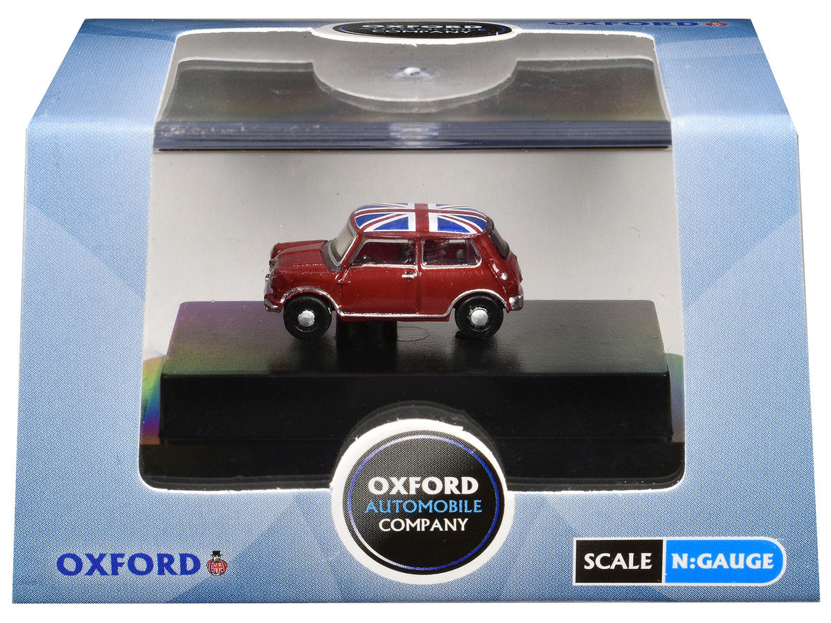 Austin Mini RHD (Right Hand Drive) Tartan Red with Union Jack Top 1/148 (N) Scale Diecast Model Car by Oxford Diecast Oxford Diecast