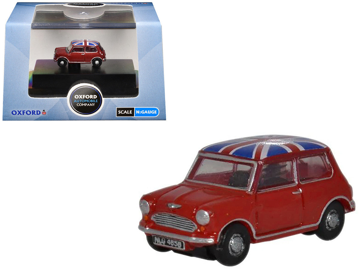 Austin Mini RHD (Right Hand Drive) Tartan Red with Union Jack Top 1/148 (N) Scale Diecast Model Car by Oxford Diecast Oxford Diecast