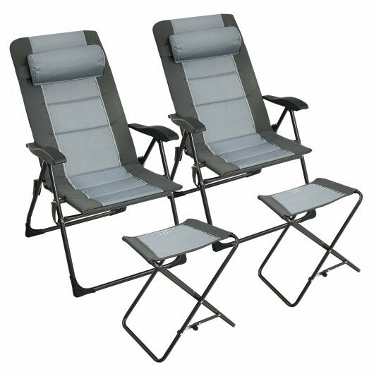 Set of 2 Patiojoy Patio Folding Dining Chair with Ottoman Set Recliner Adjustable-Gray