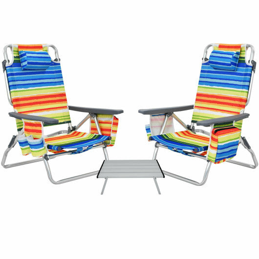 2 Packs 5-Position Outdoor Folding Backpack Beach Table Chair Reclining Chair Set-Yellow - Color: Yellow W2B