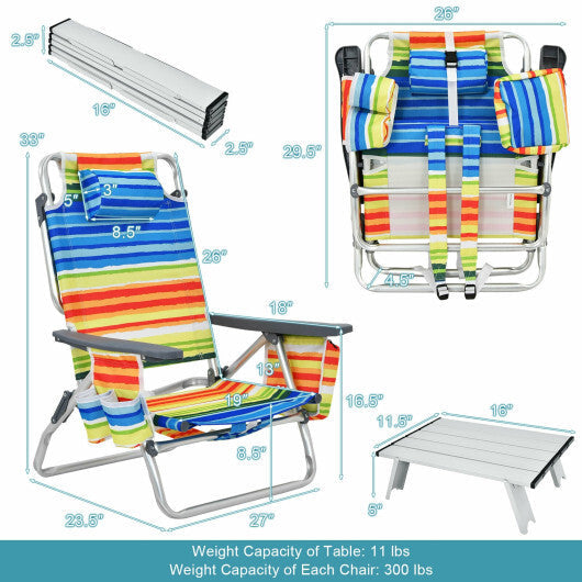 2 Packs 5-Position Outdoor Folding Backpack Beach Table Chair Reclining Chair Set-Yellow - Color: Yellow W2B