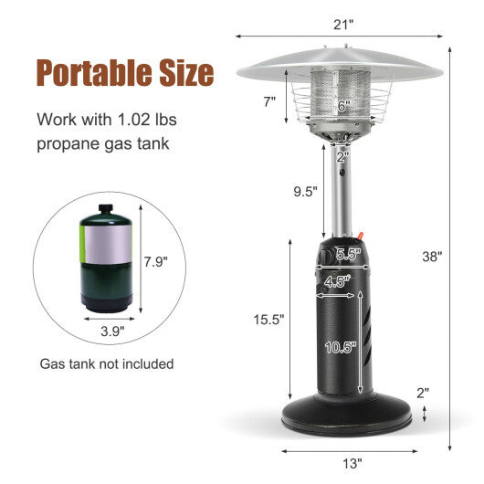 11 000 BTU Portable Tabletop Propane Patio Standing Heater-Black W2B