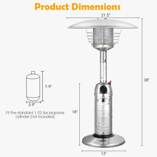 11 000 BTU Portable Tabletop Propane Patio Standing Heater-Black W2B