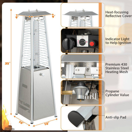 10000 BTU Portable Stainless Steel Tabletop Patio Heater with Glass Tube W2B