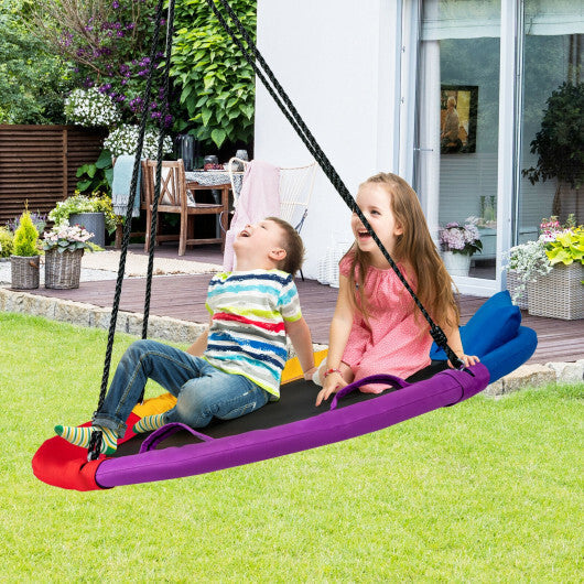 40 inch Saucer Tree Outdoor Round Platform Swing with Pillow and Handle-Multicolor W2B