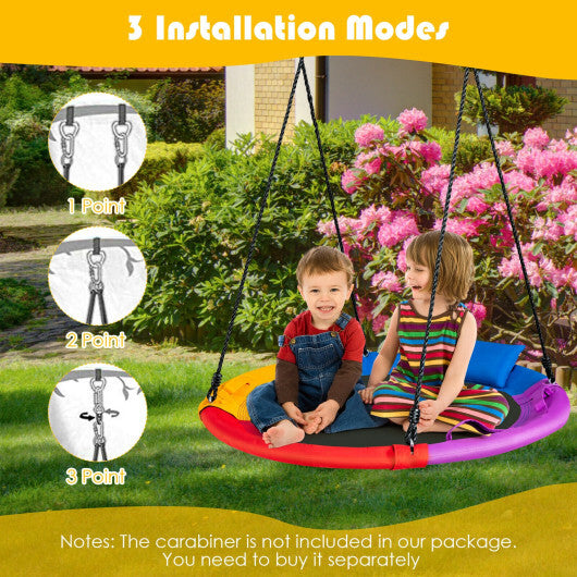 40 inch Saucer Tree Outdoor Round Platform Swing with Pillow and Handle-Multicolor W2B
