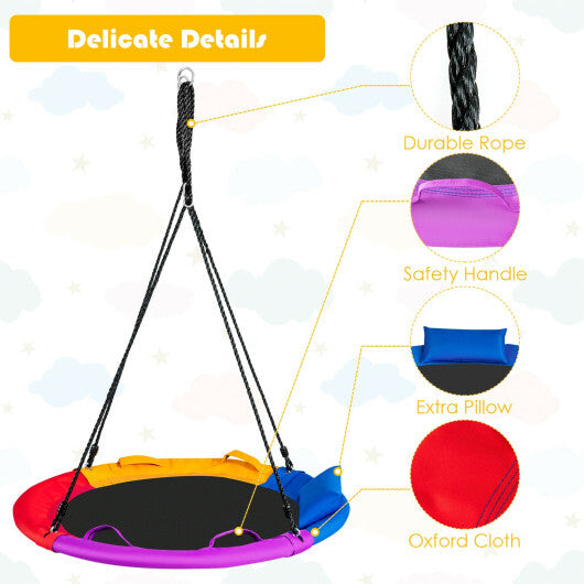 40 inch Saucer Tree Outdoor Round Platform Swing with Pillow and Handle-Multicolor W2B