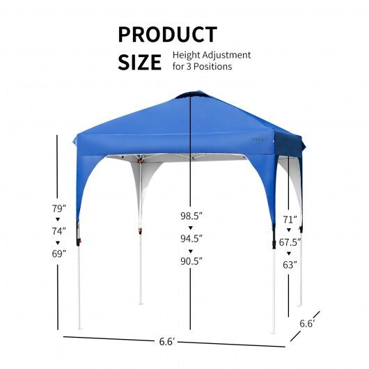 6.6 x 6.6 Feet Outdoor Pop Up Height Adjustable Canopy Tent with Roller Bag-Blue W2B