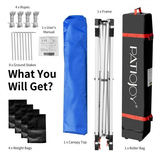 6.6 x 6.6 Feet Outdoor Pop Up Height Adjustable Canopy Tent with Roller Bag-Blue W2B