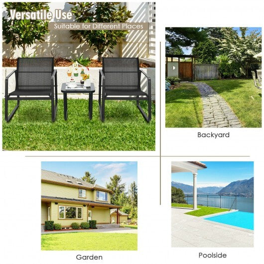 3 Pieces Patio Bistro Furniture Set with Glass Top Table Garden Deck-Black - Color: Black W2B