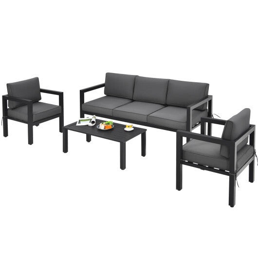 4 Pieces Outdoor Furniture Set for Backyard and Poolside-Gray W2B
