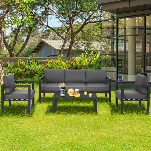 4 Pieces Outdoor Furniture Set for Backyard and Poolside-Gray W2B
