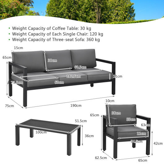 4 Pieces Outdoor Furniture Set for Backyard and Poolside-Gray W2B