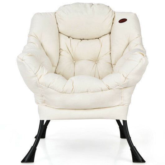 Modern Polyester Fabric Lazy Chair with Steel Frame and Side Pocket-Beige W2B