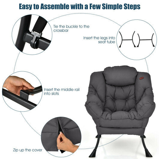 Modern Polyester Fabric Lazy Chair with Steel Frame and Side Pocket-Gray - Color: Gray W2B