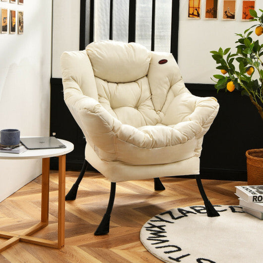 Modern Polyester Fabric Lazy Chair with Steel Frame and Side Pocket-Beige W2B