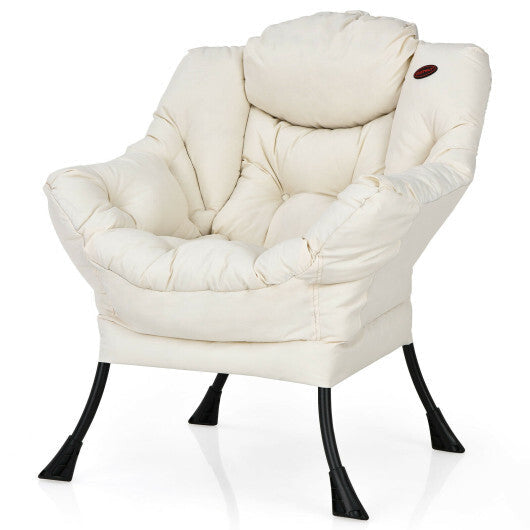 Modern Polyester Fabric Lazy Chair with Steel Frame and Side Pocket-Beige W2B