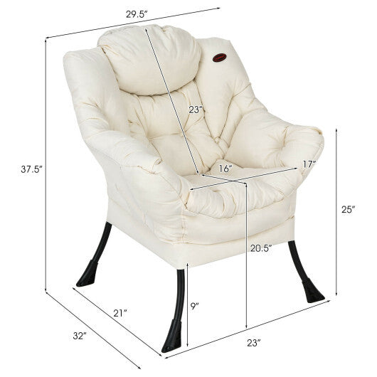 Modern Polyester Fabric Lazy Chair with Steel Frame and Side Pocket-Beige W2B
