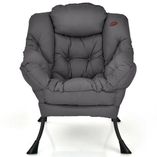 Modern Polyester Fabric Lazy Chair with Steel Frame and Side Pocket-Beige W2B