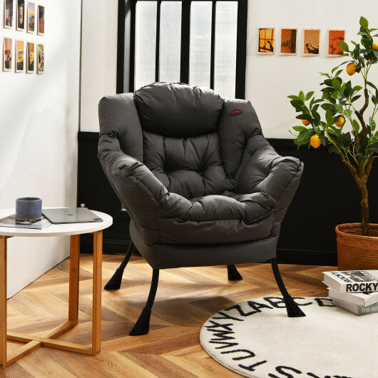 Modern Polyester Fabric Lazy Chair with Steel Frame and Side Pocket-Beige W2B