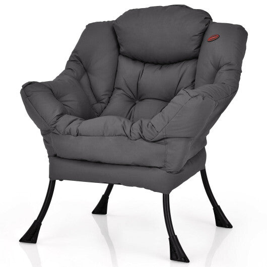 Modern Polyester Fabric Lazy Chair with Steel Frame and Side Pocket-Beige W2B
