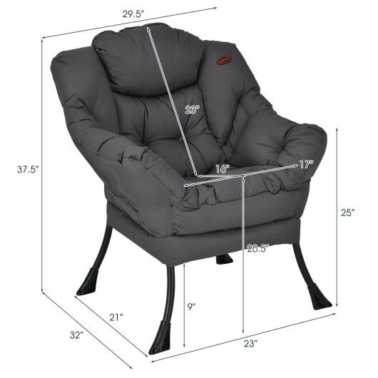 Modern Polyester Fabric Lazy Chair with Steel Frame and Side Pocket-Beige W2B