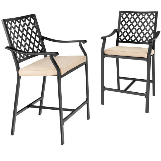 2 Pieces Patio Bar Stool with Height Cushion and Armrest W2B