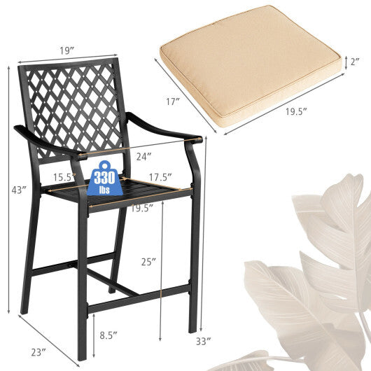 2 Pieces Patio Bar Stool with Height Cushion and Armrest W2B