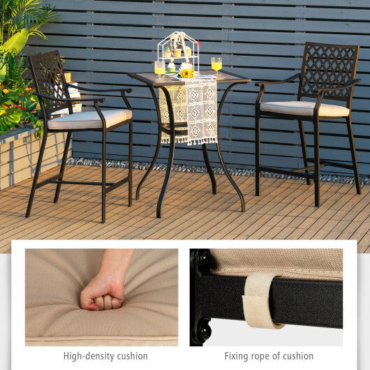 2 Pieces Patio Bar Stool with Height Cushion and Armrest W2B