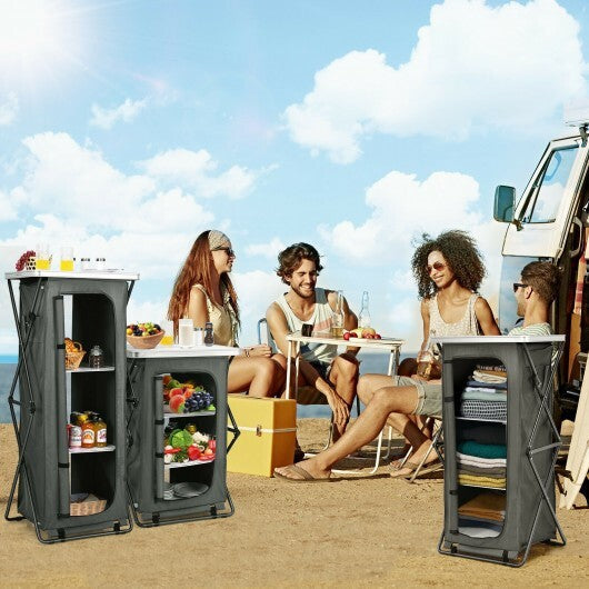 Folding Camping Storage Cabinet with 3 Shelves and Carry Bag-M - Color: Gray - Size: M W2B