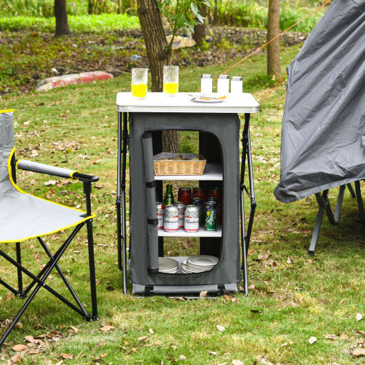 Folding Camping Storage Cabinet with 3 Shelves and Carry Bag-XL W2B