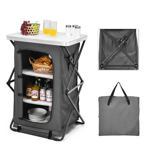 Folding Camping Storage Cabinet with 3 Shelves and Carry Bag-XL W2B