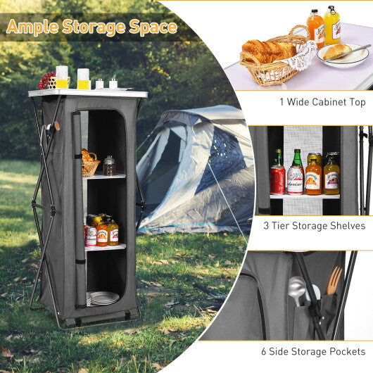 Folding Camping Storage Cabinet with 3 Shelves and Carry Bag-XL W2B