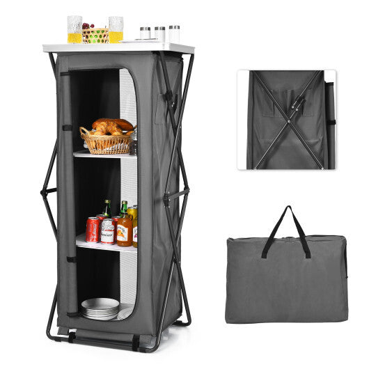Folding Camping Storage Cabinet with 3 Shelves and Carry Bag-XL W2B