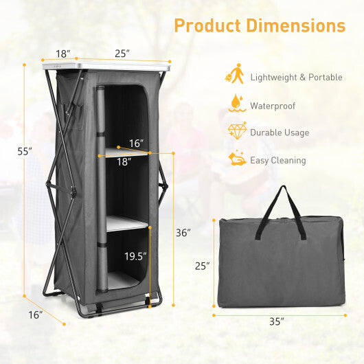 Folding Camping Storage Cabinet with 3 Shelves and Carry Bag-XL W2B