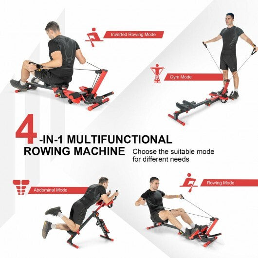 4-in-1 Folding Rowing Machine with Control Panel for Home Gym